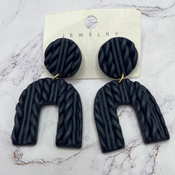 New black, blue, and silver tone large earrings, 3 pairs - Picture 5 of 6